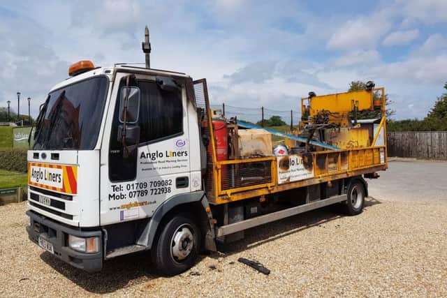 The lorry which caught fore in the carpark at the North Shore Hotel in Skegness. ANL-190530-181405001