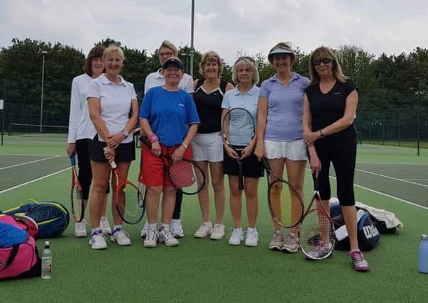 The senior ladies players Jeanette Turland, Pat Bird, Ros Elphick, Jenny Stone and their Spalding opponents.