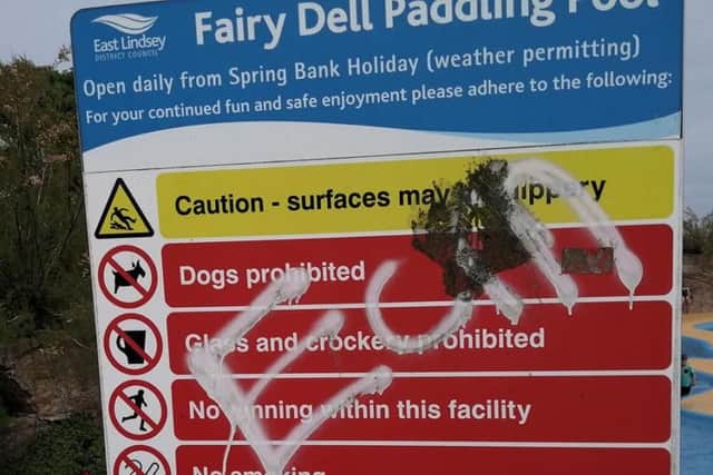 The sign at the Fairy Dell in Skegness has been targeted by graffiti. ANL-190306-161832001