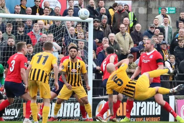 United in action at York last season. Photo: Eric Brown.