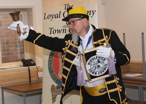 Town Crier competition at Sleaford Town Hall, with criers from around the UK taking part. Middlewich town crier EMN-191006-110257001
