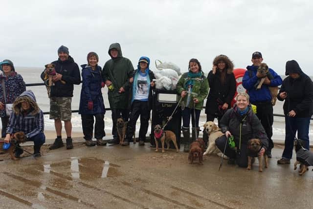 Members of #BTPosse - a group of Border Terrier owners and friends - had a Tweetup litter picking on Skegness beach.