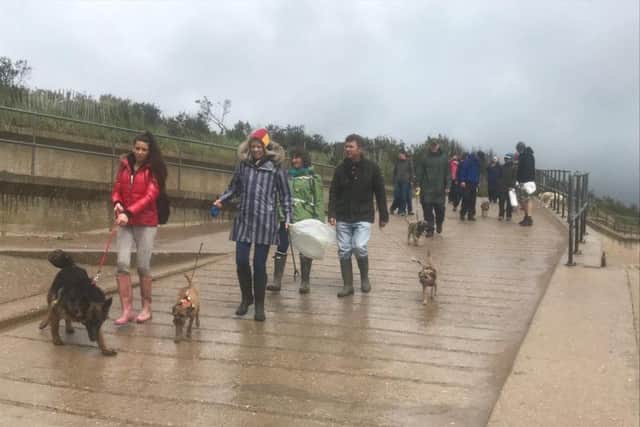 Members of #BTPosse arriving on Skegness Beach.