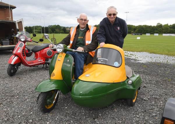 Three-day scooter rally and Sleaford Rugby Club. L-R David Brown of Lincoln with his 1959 Lambretta, Roy Workman of Sleaford. EMN-190617-105554001