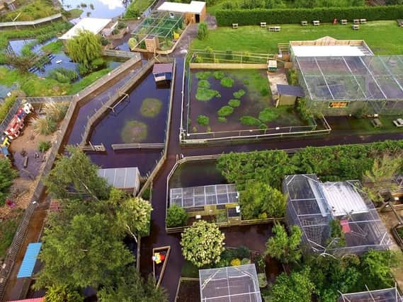 An aerial view of the flooding at the Lincolnshire Wildlife Park.