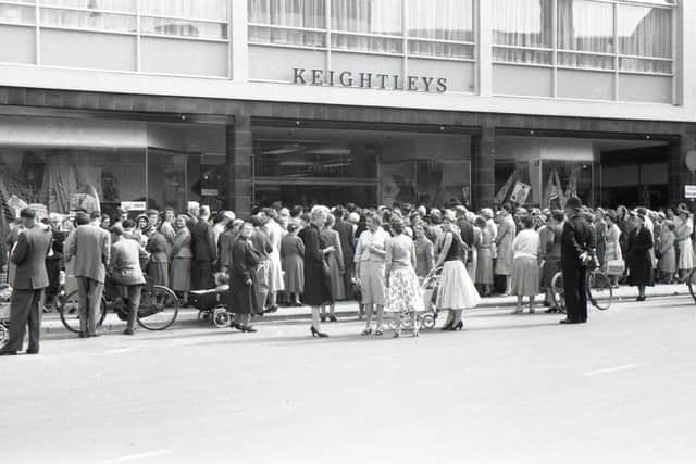 Crowds gather outside Keightley's in West Street on its opening day in 1959.