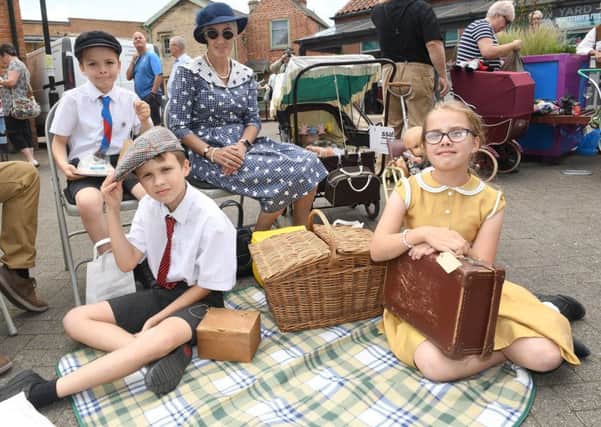 1940s event at Sleaford Town Hall. Sharon Knight with Jake 10, Ethan 13 and Demi 11. EMN-190625-003136001