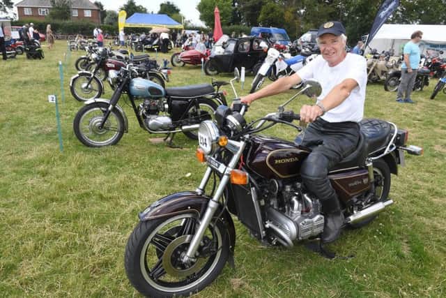 Swaton Vintage Day and World Egg Throwing Championships. Geoff Ruffell of Leasingham with his 1980 Honda Goldwing. EMN-190107-115208001