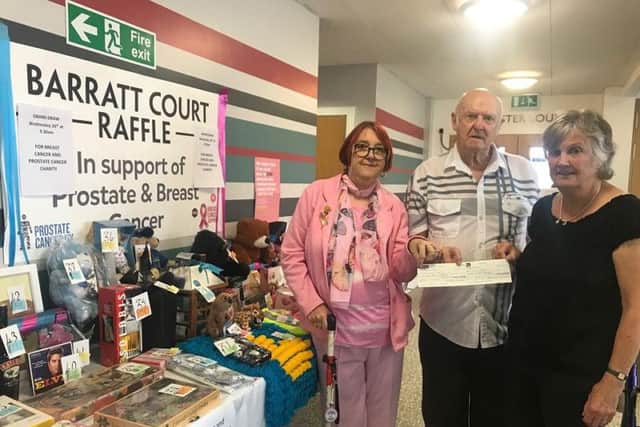 Len Smith with Barratt Court Residents' Association treasurer June Robinson (right)  and Dawn Asplen, who was there to support him.