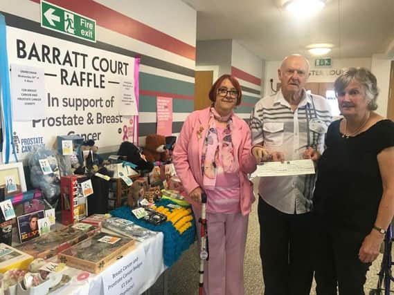 Len Smith with Barratt Court Residents' Association treasurer June Robinson (right)  and Dawn Asplen, who was there to support him.