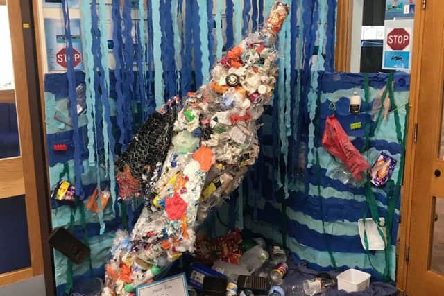 The plastic dolphin created by pupils at Horncastle Primary School. EMN-190107-104929001