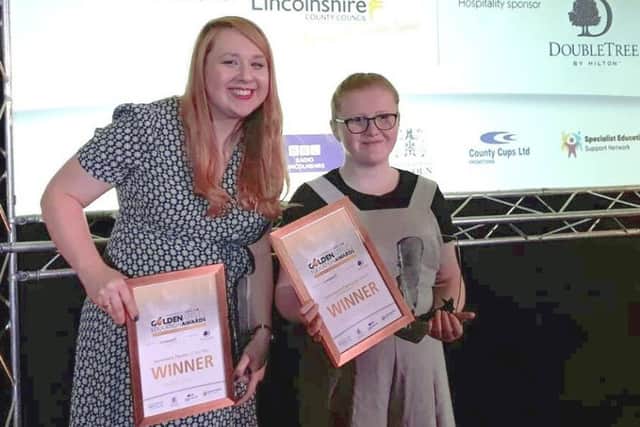 Award-winning teacher Sarah Peacock and student Abbie Mansfield EMN-190207-104407001