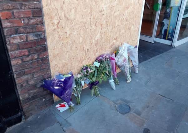 The scene outside Specsavers, in Wide Bargate, this morning.