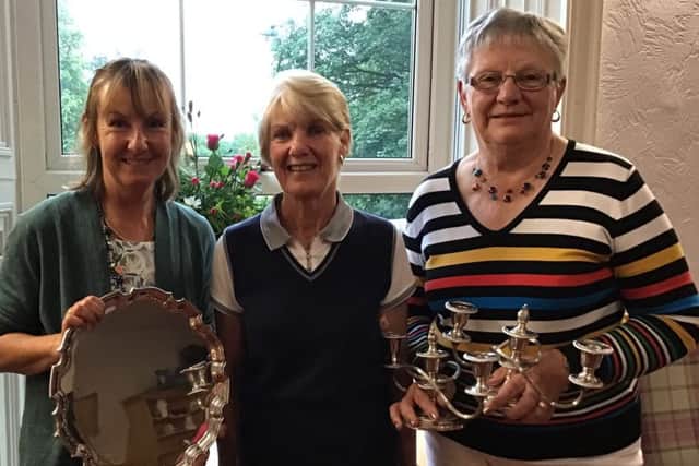 Louth GC's ladies' champion Pam Shepherd (right) with Heath Trophy winner Elaine Blyth (left) and lady captain Janet Ablott EMN-190407-141409002