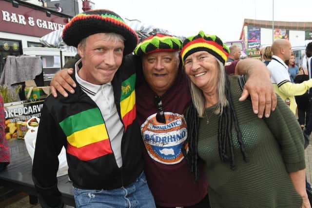 Reggae festival at Skegness. L-R Ray MacDonald (Voodoo Ray), Rob Flint and Lynne Sollis of Skegness ANL-190807-124720003