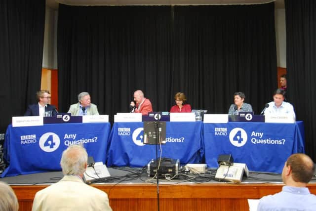Shaun Ley putting a question to Ken Clarke during Any Questions.