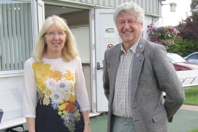 Rotary President Jo Bowman with Pam Hodge, CEO of the Rock Foundation EMN-190730-061615001