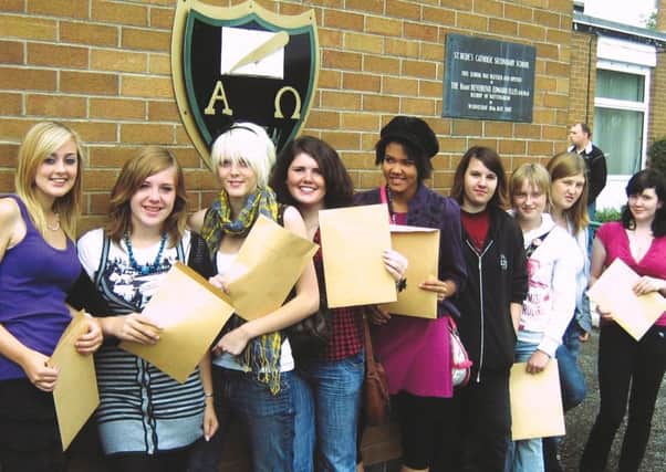 St Bede's pupils on GCSE results day 10 years ago.