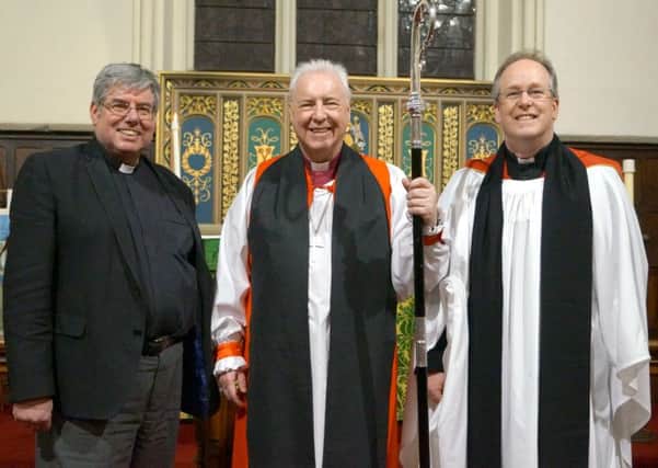 The Rev Steve Johnson, right, at his Rural Dean comissioning in 2017, with the Rt Rev Christopher Lowson and outgoing rural dean, the Rev Canon Ian Robinson EMN-190917-103625001