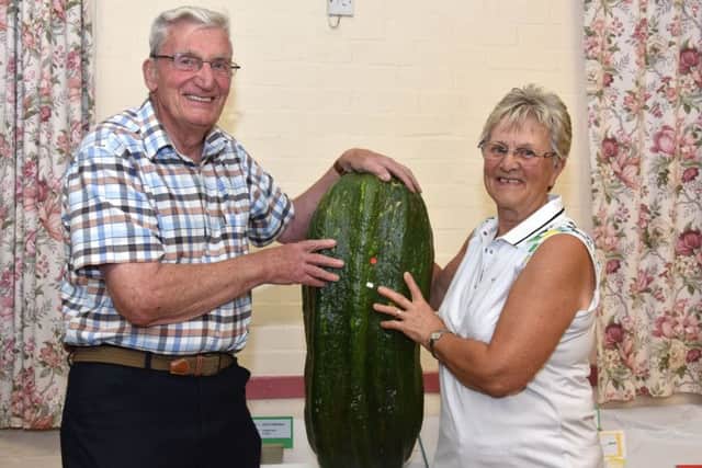 Graham and Sylvia Mowbray gained a 1st with their giant marrow, which weighed 49lbs. Photo John Edwards EMN-190409-133858001