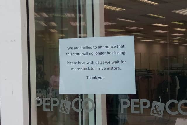One of the notes in the window.