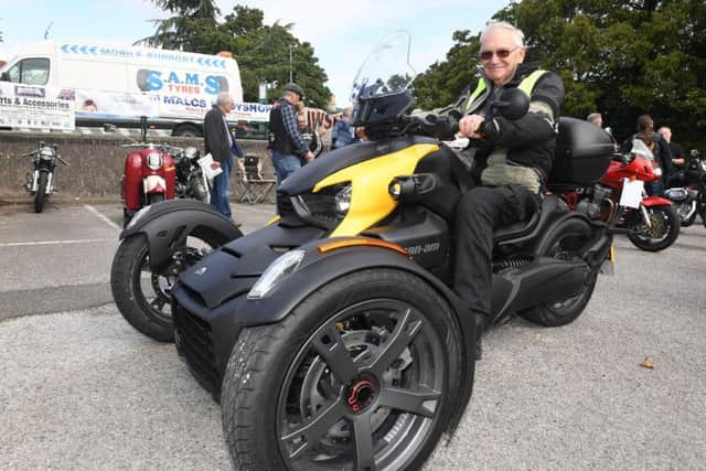 Sleaford historic car and motorcycle show. Roy Workman of Quarrington with his Can-Am Trike. EMN-190909-171427001