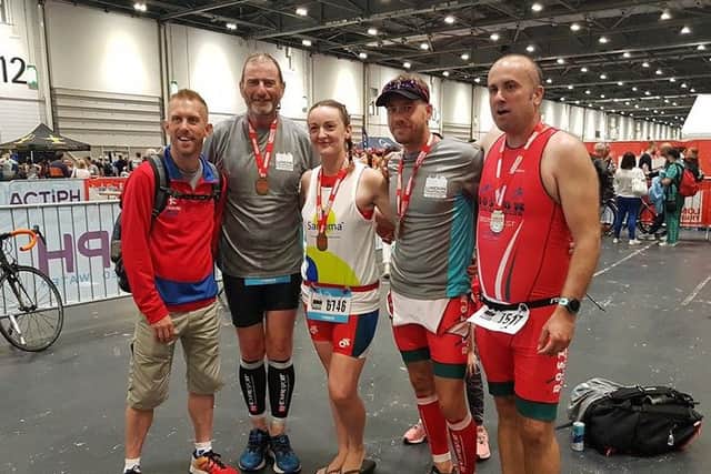 Boston triathletes at the ExCeL.