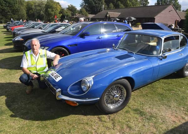 Jaguar Enthusiasts Club family day and car show at Woodland Waters. Chris Ward of Grantham with his 1973  E-type Jaguar EMN-190909-172938001