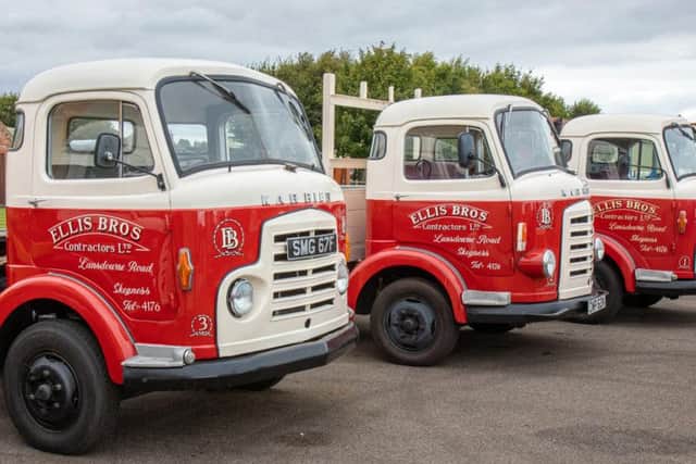 Three of the beautifully restored Karrier lorries which helped Ellis Bros (Contractors) Ltd build their business in Skegness half a century ago. Photo: Dave Enefer/LCLR