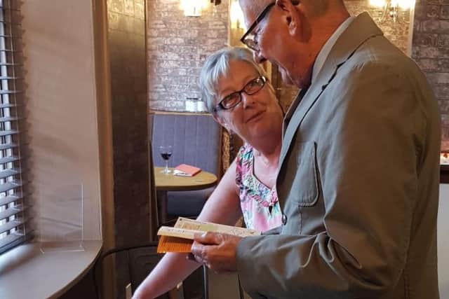 Gay Norman pictured with Terry Taylor, Spilsby Mayor, at the launch of the Camino Adventure at the White Hart Spilsby on the 13th September.