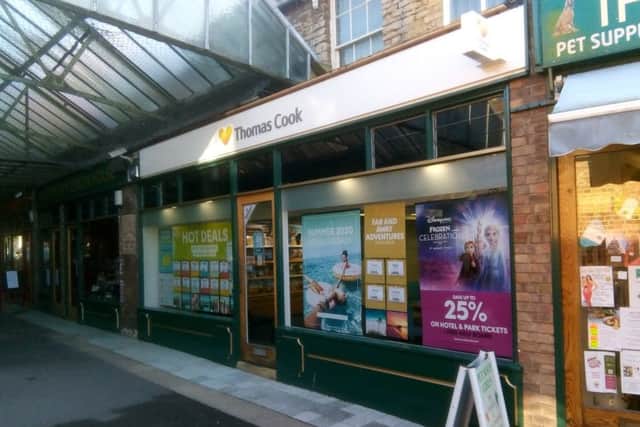 The Thomas Cook travel shop in Bristol Arcade, Sleaford. Closed today after news that the company had collapsed overnight. EMN-190923-103918001