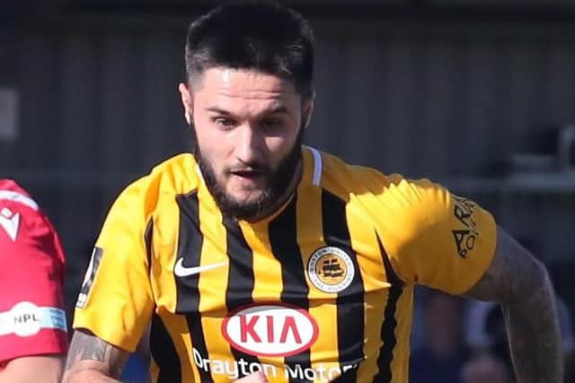 Dominic Knowles scored his third goal of the season at Stamford. Photo: Eric Brown.