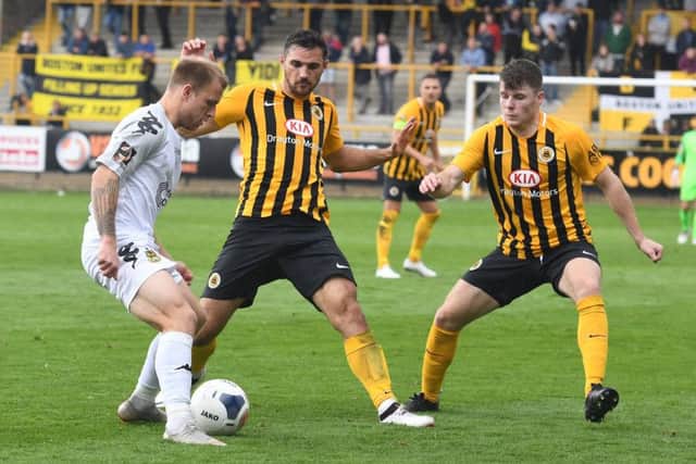 Boston United v Southport football action.