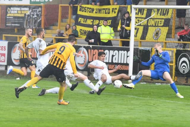 Boston United v Southport football action.