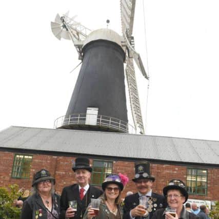 8 Sail Beer and Sausage Festival at Heckington Mill. L-R Jackie Dodsworth, Tommy Shelby, Sarah Beresford, Andy Garlick, Mary Johnson. EMN-190710-171447001