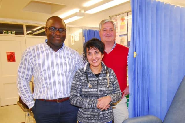 Three of the Sleaford Medical Group Partners Dr Gaspar Da Silva, Dr Vindi Bhandal and Dr Elton Pardoe. EMN-190810-113940001