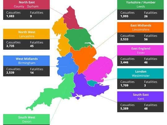 Casualty statistics across England.