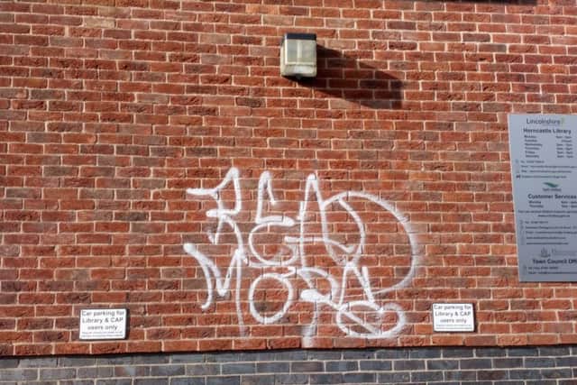 Graffiti on the wall of Horncastle Library.