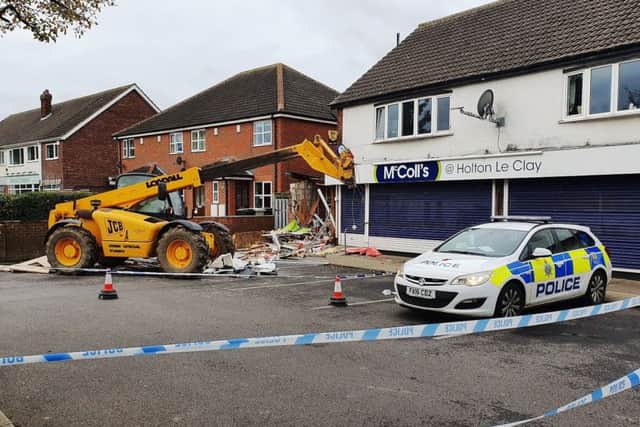 The scene of the ATM theft in Holton le Clay this morning (Friday October 11).