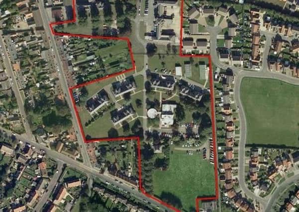 The site of the former college  (shown in red) although it not clear how much land will be involved in the new plans. Mareham Road is bottom left of the image