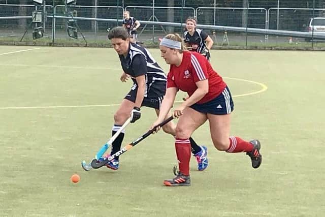 Sally Darling puts in a tackle. Picture: Siobhan Croft EMN-191014-171221002