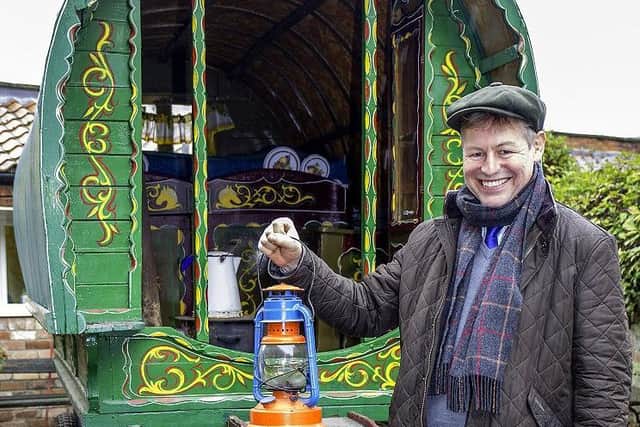 James Laverack with the genuine horse-drawn gypsy caravan.