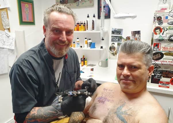 Lee Crosskill with loyal customer Keith McNally - who returned for a 10th anniversary tattoo last week!