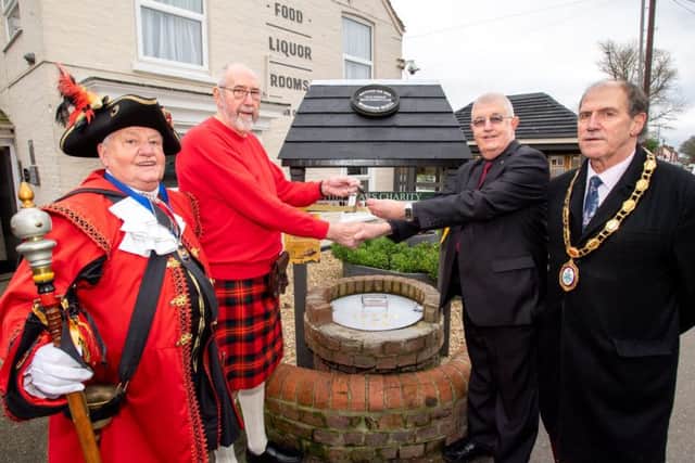 Town Crier David Summers, former Fossils president Michael Wellby, Lincs & Notts Air Ambulance volunteer Steve Tandy, and Mayor Carl Tebbutt