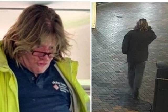 A CCTV image (right) shows missing North Cotes man John Carl Davis in Bethlehem Street, near Freshney Place in Grimsby.