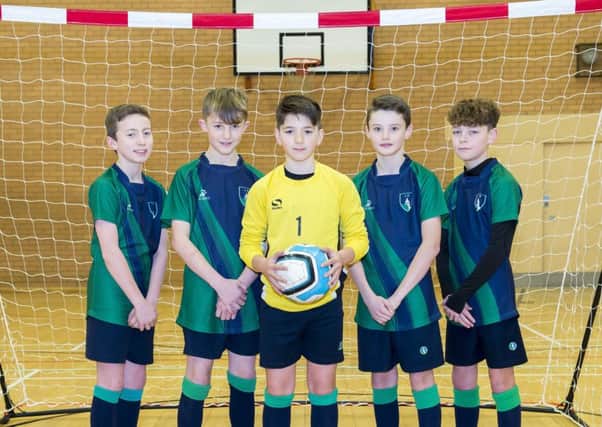 Louth Academy Year 7 Futsal team, from left, Harry McBurnie, Oliver Carter, Billy Scollick, Billy Bennett, Cameron Lawrie.
 
Picture: Sean Spencer/Hull News & Pictures Ltd EMN-200602-135125002
