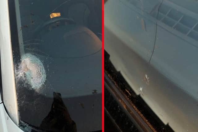 Two images of the damaged vehicle.