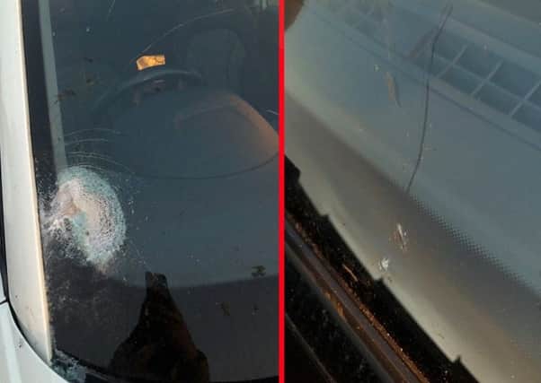 Two images of the damaged vehicle.