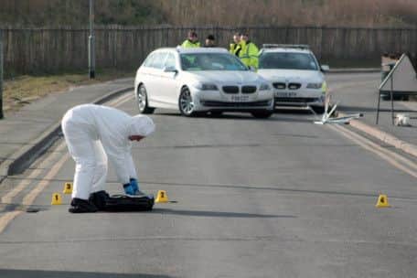 Police investigate the accident scene in Ingoldmells this morning.