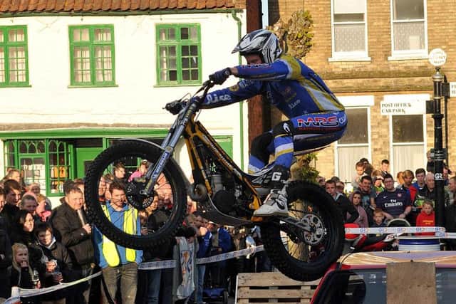 The world's number two women's trial biker Emma Bristow performing her amazing stunts at Spilsby Bike Night.